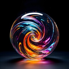 Vibrant swirling glass vortex with dynamic motion against dark backdrop. AI generative.