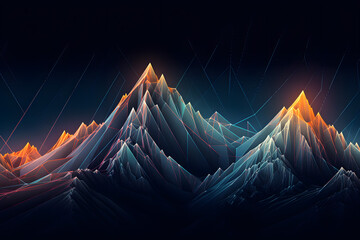 Abstract mountain color digital graphics in gradient tones of warm and cold shades, with dark shadows