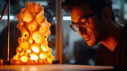 Man Looking at 3D Printed Object