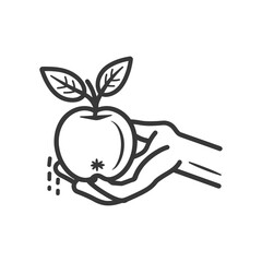 Wall Mural - Hand Holding a Single Apple with a Leaf Stem