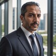 © GMeta - Contemplative Middle Eastern Businessman in Tailored Suit by Office Window