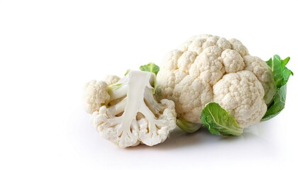 Wall Mural - Cauliflower - Brassica oleracea - is an edible white head also called curd composed of a white inflorescence meristem, having a similar appearance to cheese curd isolated on white background