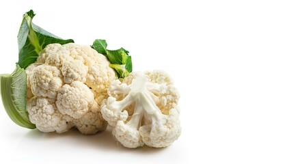 Wall Mural - Cauliflower - Brassica oleracea - is an edible white head also called curd composed of a white inflorescence meristem, having a similar appearance to cheese curd isolated on white background