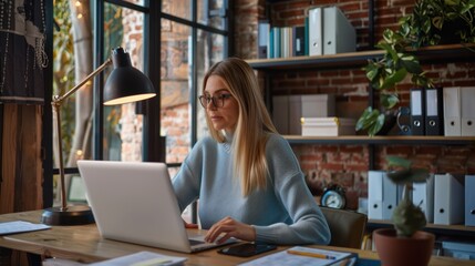 Wall Mural - The Woman at Laptop Desk