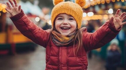 Child at autumn fair festival holiday composition background