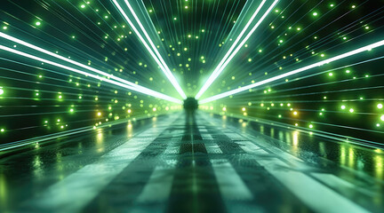 Leinwandbilder - Green lights going side way, lots, background is dark. Generative AI.