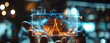 © visoot - Close-up of the man hand holding a hologram of economic growth graph. Generative AI.