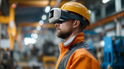 Construction inspector in a protective helmet and goggles