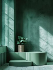 Aufkleber - Blackish green realistic cylinder mockup podium, pastel color, 3D geometric style, minimal wall scene. Generative AI.