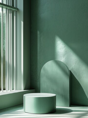 Aufkleber - Blackish green realistic cylinder mockup podium, pastel color, 3D geometric style, minimal wall scene. Generative AI.