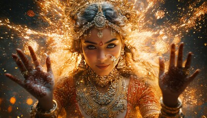 a woman as goddess durga glowing image