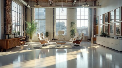 Leinwandbilder - A beautiful contemporary office interior in an industrial setting. Generative AI.