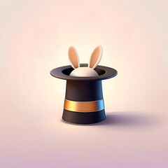 3d illustration of magic hat and white rabbit icon, magician hat, white rabbit in hat, magic trick.	