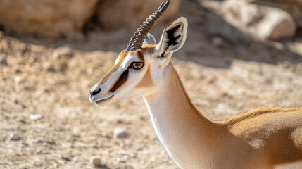 Wall Mural - a detailed close-up photograph of antelope in a desert, side view, with a full frame camera 300mm lens and f/2.8, editorial style 