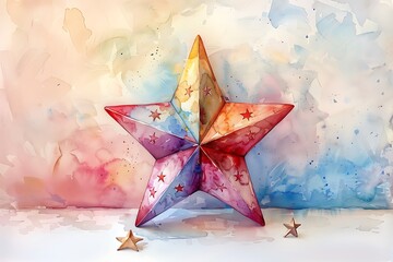 Wall Mural - Watercolor illustration of a playful pastel-colored Christmas star