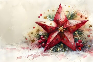 Wall Mural - Watercolor Christmas star in pastel colors with delicate details and festive charm