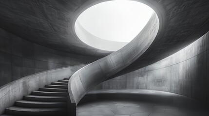 Poster - a spiral staircase in a concrete building with a skylight above it