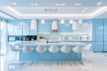 Modern interior kitchen with different cabinets