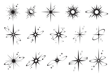 Wall Mural - line icons of stars. y2k shiny elements. sparkles and glitter symbols. retro graphic set of minimal 
