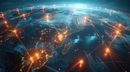 Poster - A global supply chain network with interconnected logistics points. Generative AI.