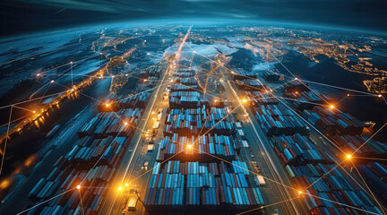 Poster - A global supply chain network with interconnected logistics points. Generative AI.