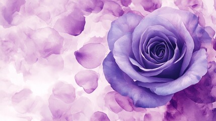 Wall Mural - Purple rose and falling petals flower. Watercolor