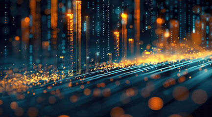 Leinwandbilder - Abstract stock market graph in gold navy teal and cyan, professional design. Generative AI.