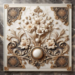 panel wall art, marble background with flower designs, wall decoration