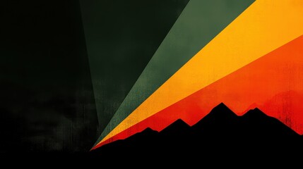 Poster - Abstract Mountain Silhouette with Colorful Rays