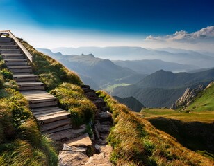 Wall Mural - landscape in the mountains, old staircase way to the top of the mountain