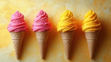 Wall Mural - Colorful Ice Cream Cones on Vibrant Background