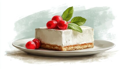 Wall Mural - Delicious Cheesecake with Cherries on a Plate