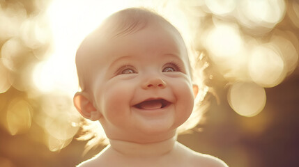 Wall Mural - Baby Smiling Brightly in Soft Sunlight
