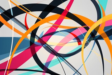Wall Mural - minimalist abstract design with intersecting lines and circles in vibrant hues, creating a sense of 