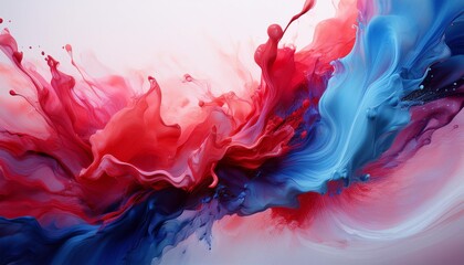 explosive splashes of crimson and cobalt blue in sharp contrast, layered over a smooth, crea