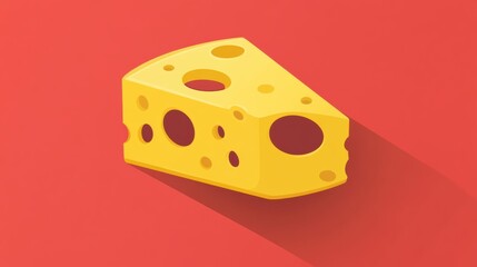 Wall Mural - Illustrative Slice of Yellow Cheese on Red Background