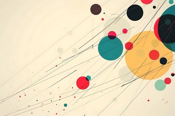 Wall Mural - minimalist abstract design with intersecting lines and vibrant circles, creating motion and depth on