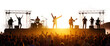 © Graphic Genius - Rock band performing live concert at sunset with audience isolated on transparent background
