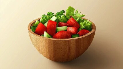 Wall Mural - Vibrant Salad in Wooden Bowl: Fresh Ingredients Displayed