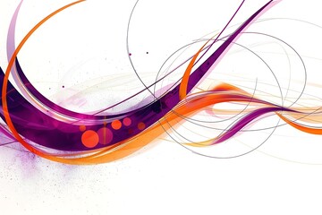 Wall Mural - minimalist abstract piece with bold lines and circles in bright purple and orange, arranged to creat