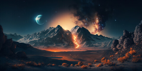 Wall Mural - unknown planet from outer space. space nebula. cosmic cluster of stars. outer space background