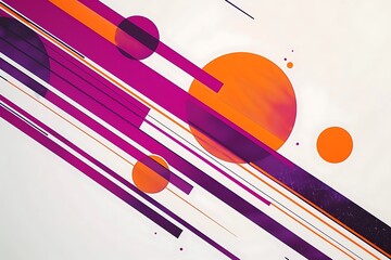Wall Mural - minimalist abstract piece with bold lines and circles in bright purple and orange, arranged to creat