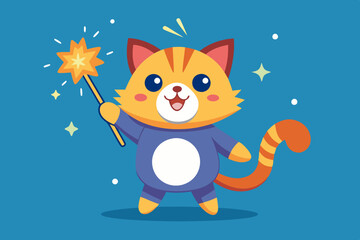 Wall Mural - Cute Cat Playing Fireworks Cartoon Vector Icon Illustration