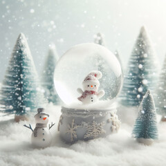 Wall Mural - Snow Globe with Christmas trees and snow man, Christmas concept