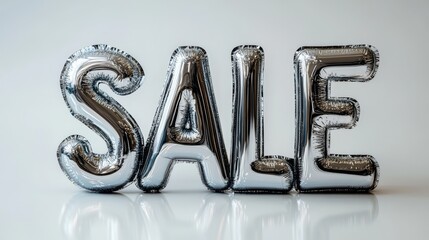 The word SALE in large silver letters on a white background. A banner for Black Friday or big discounts in the store. 3d illustration for stocks.