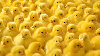 Wall Mural -   A collection of yellow rubber ducklings in a cluster