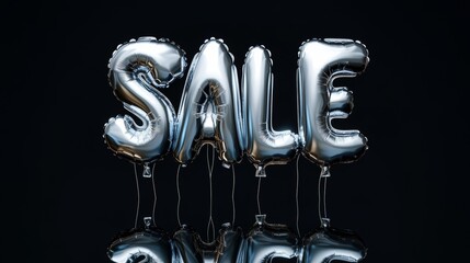 A banner made of silver balls with the inscription SALE on a black background. Background for Black Friday. The concept of advertising a discount night. A bright background for shops.