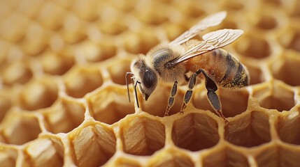 Canvas Print - Nature's Architect: Bee on Honeycomb