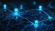 © Vladimir - Digital GPS, neon map pin location.  Innovation navigation technology concept, network connection, information pointers