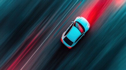 Image of a speeding car emitting red lights in a dynamic motion blur effect, capturing the essence of speed, movement, and adrenaline in a highly artistic style.